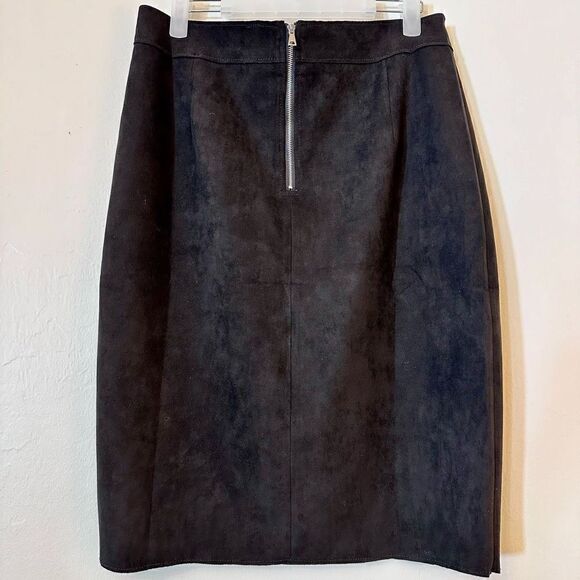 Bellivera Straight Microsuede Slit Front Pencil Skirt Black Large - Picture 2 of 3